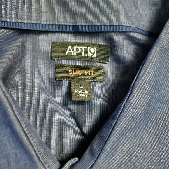 Apt. 9 Slim Fit Dress Shirt Men's Size Large Blue Long Sleeves - Picture 7 of 8